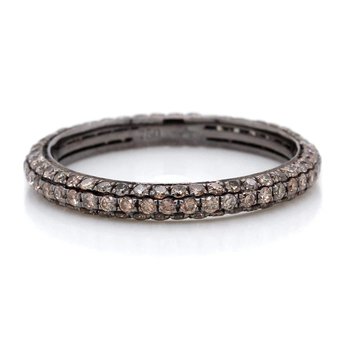 18K White Gold Three Row Pave Brown Diamond and Black Rhodium Eternity Band