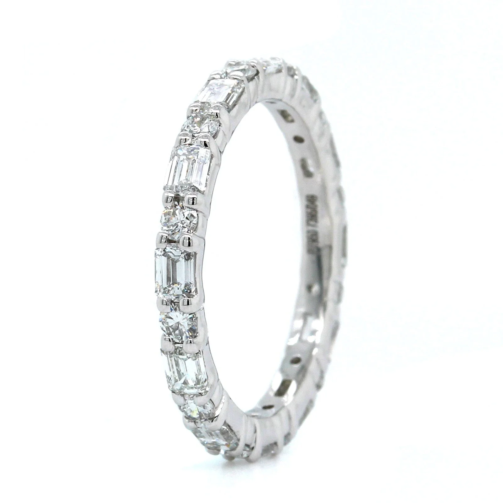 Platinum Emerald and Round Cut Diamond Eternity Band - Image 2