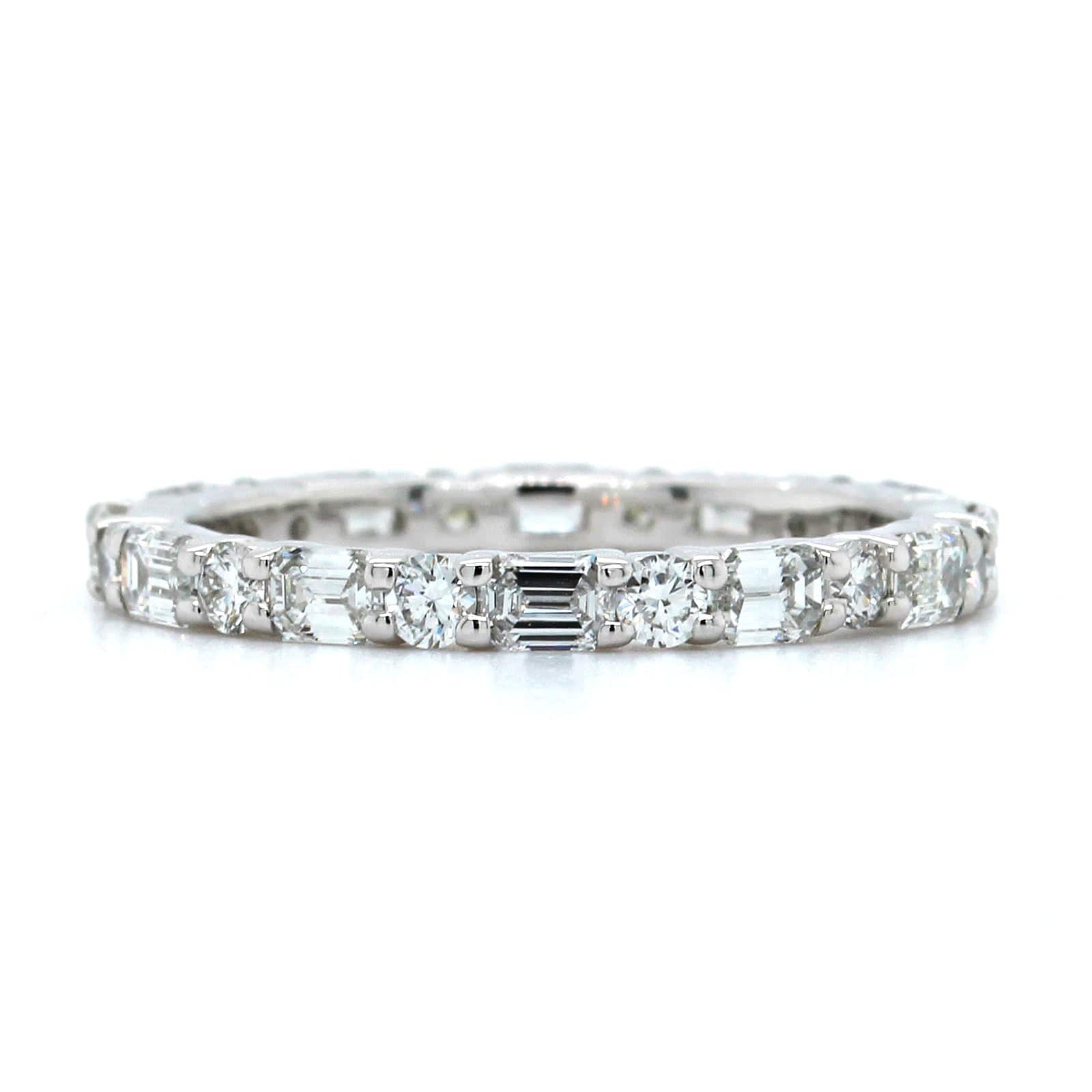 Platinum Emerald and Round Cut Diamond Eternity Band - Image 5