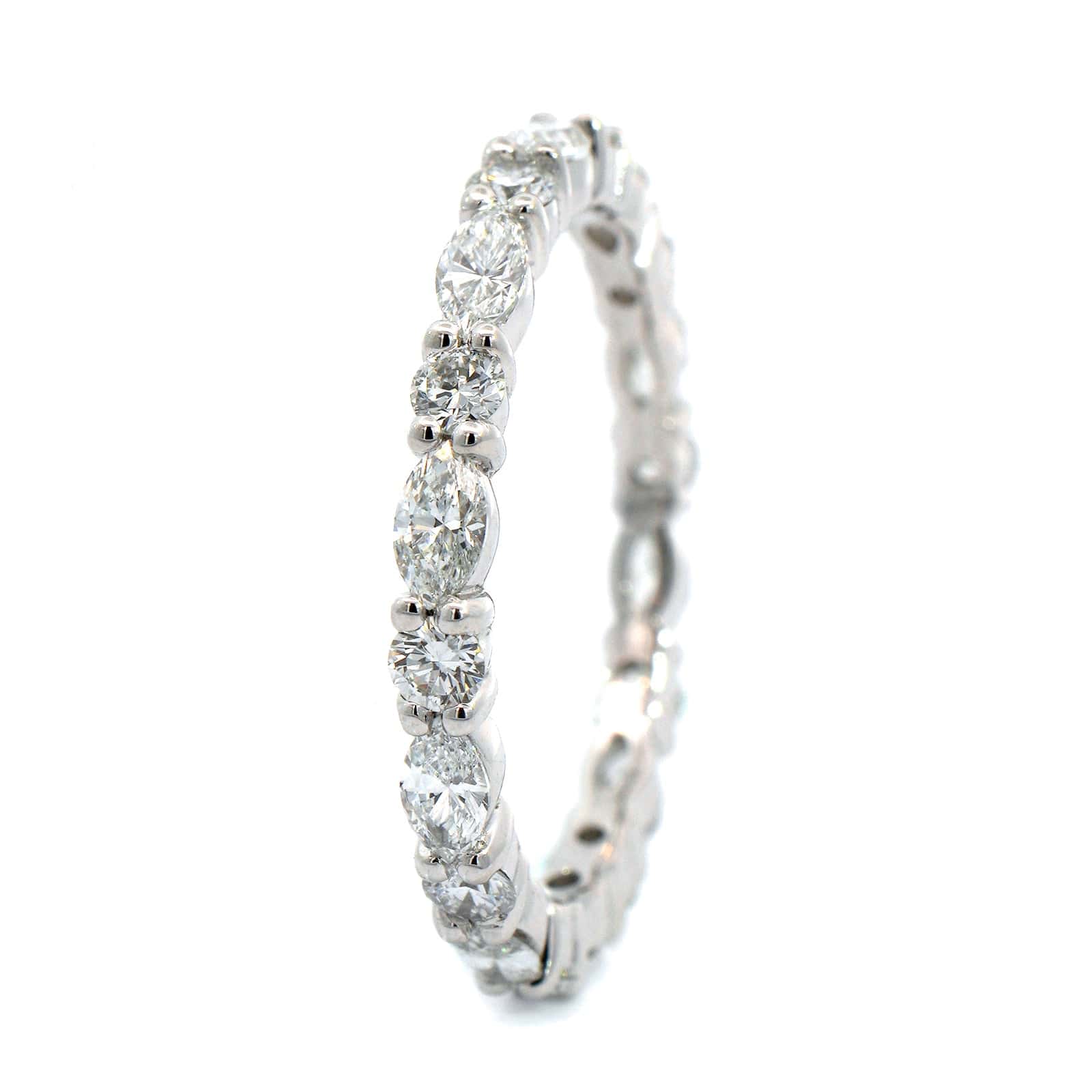 Platinum Shared Prong Alternating with Round & Marquise Shaped Diamond Eternity Band - Image 2