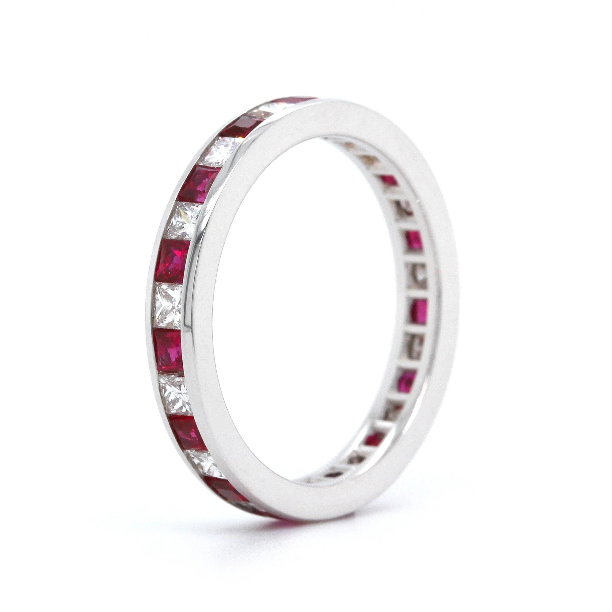 18K White Gold Channel Set Ruby and Diamond Band - Image 2