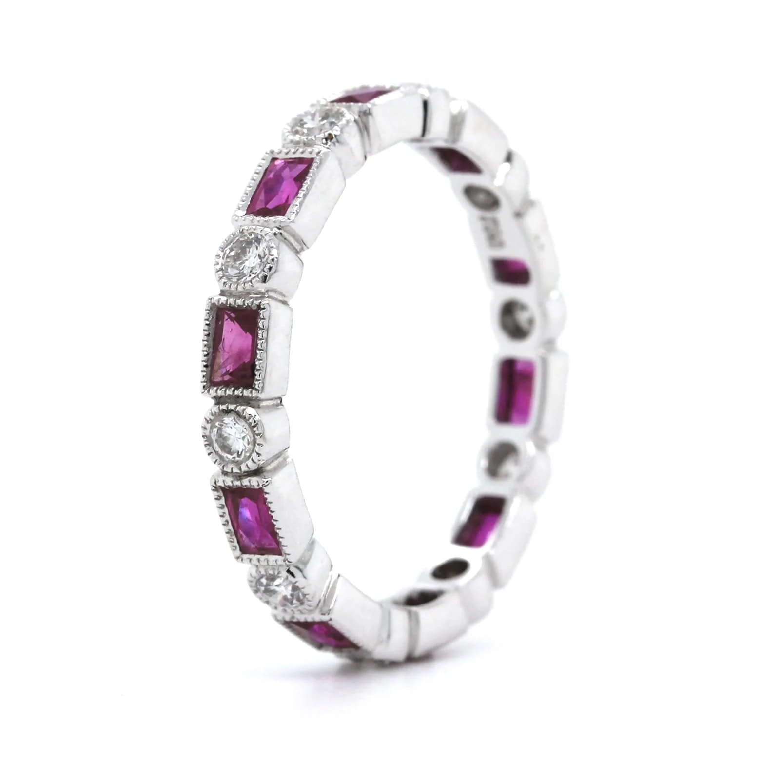18K White Gold Ruby and Diamond Eternity Band - Image 2