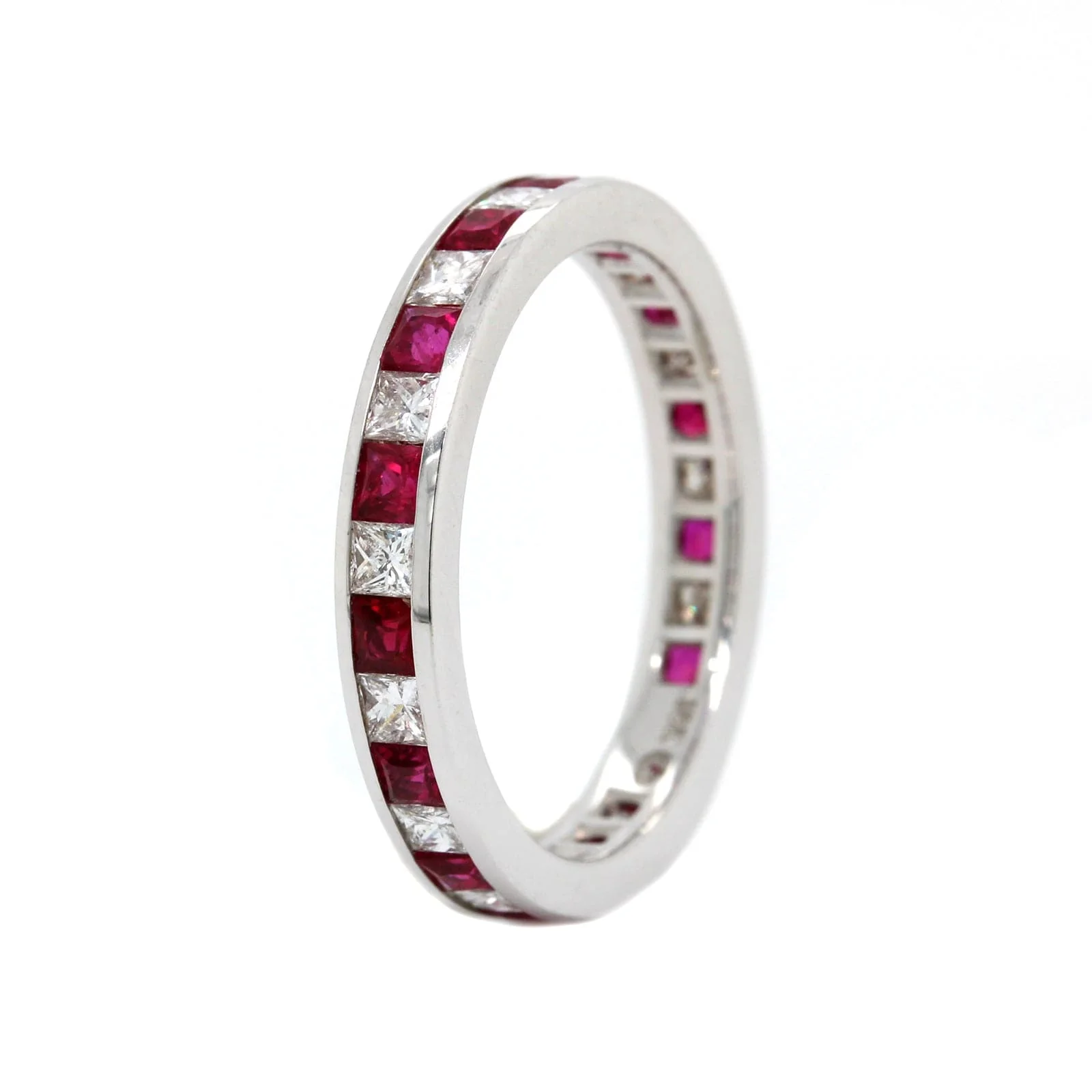 18K White Gold Channel Set Ruby and Diamond Band - Image 2