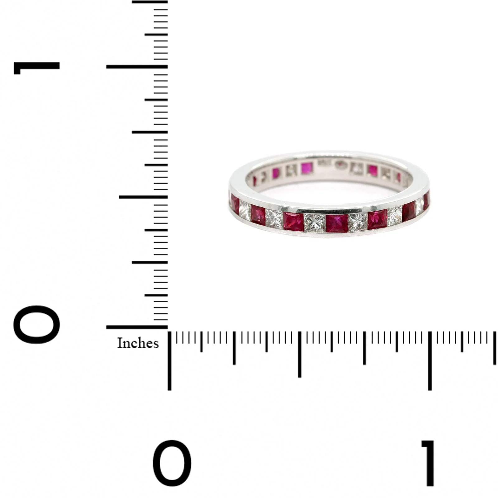 18K White Gold Channel Set Ruby and Diamond Band - Image 4