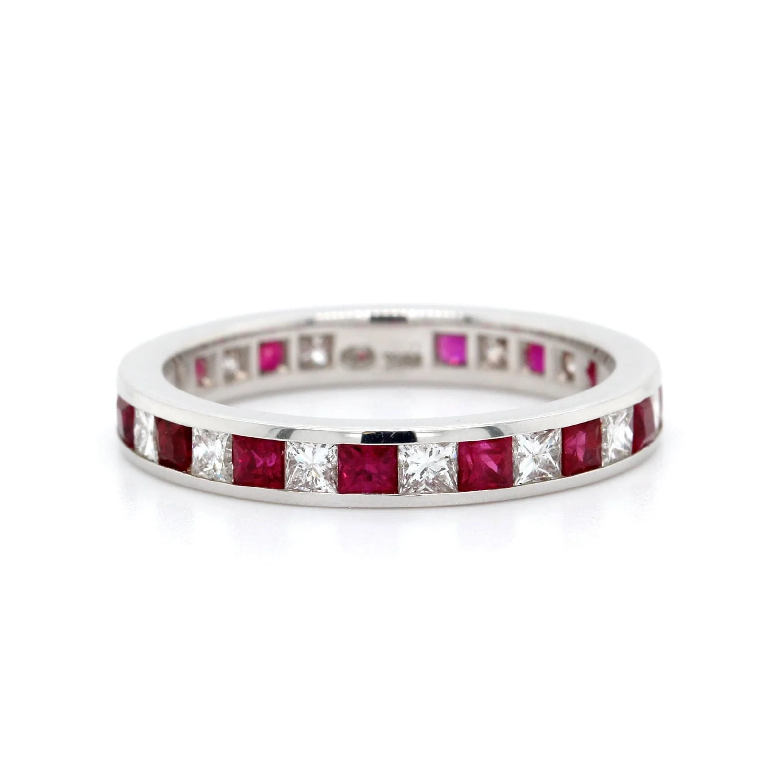 18K White Gold Channel Set Ruby and Diamond Band - Image 5