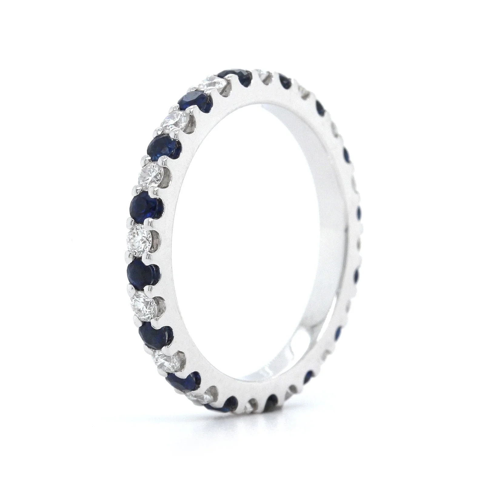 18K White Gold Shared Prong Sapphire and Diamond Eternity Band - Image 2