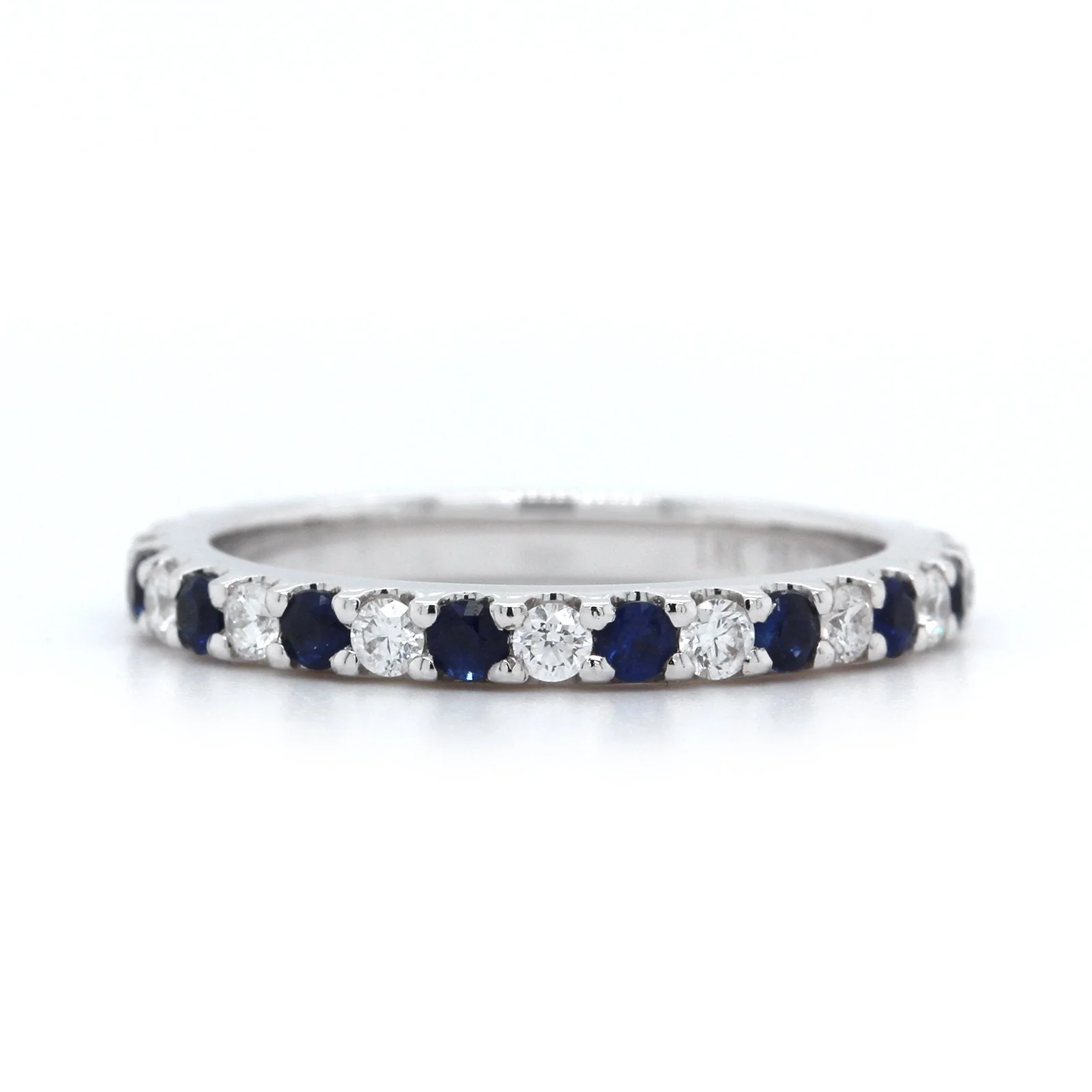 18K White Gold Shared Prong Sapphire and Diamond Eternity Band - Image 4