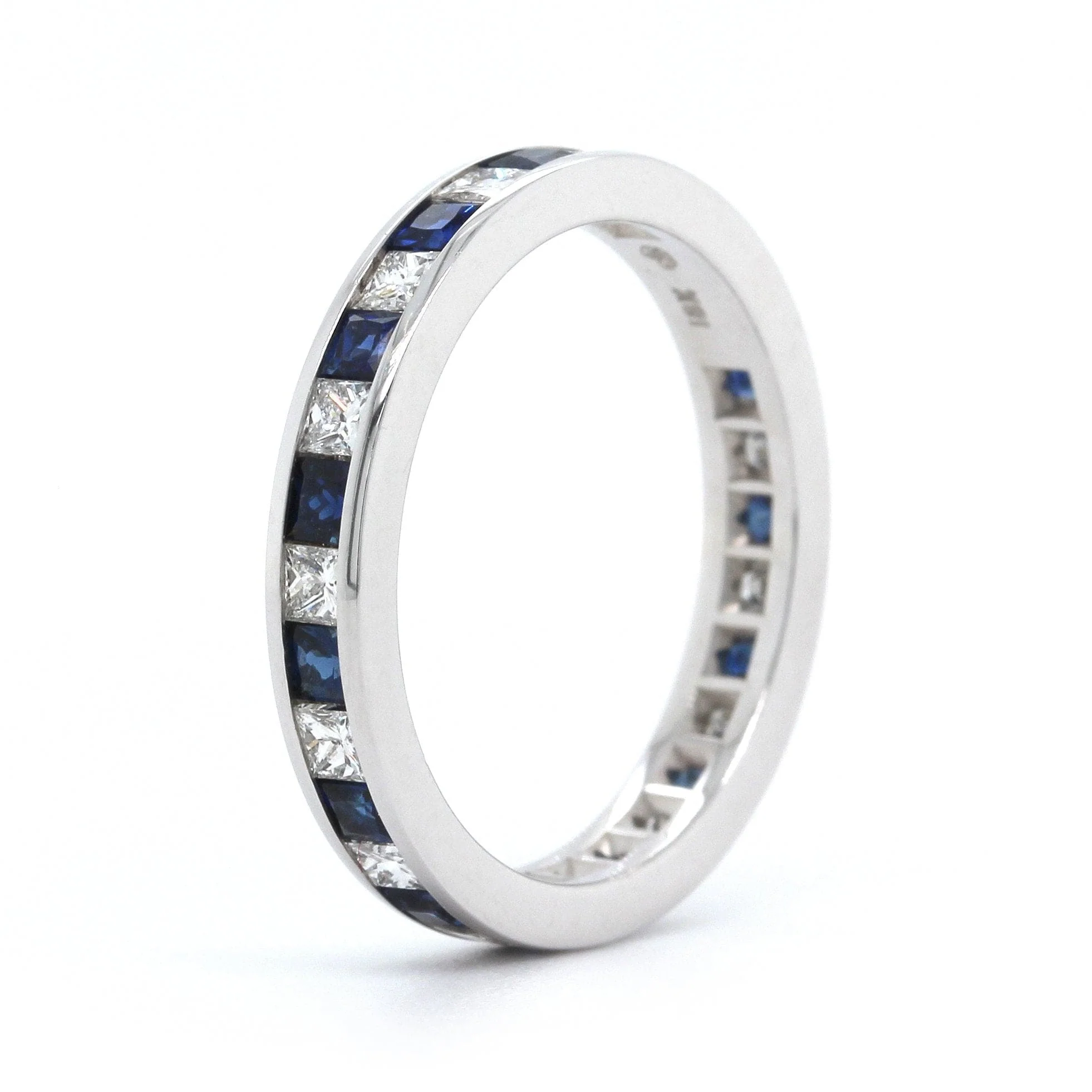 18K White Gold Channel Set Sapphire and Diamond Band - Image 2