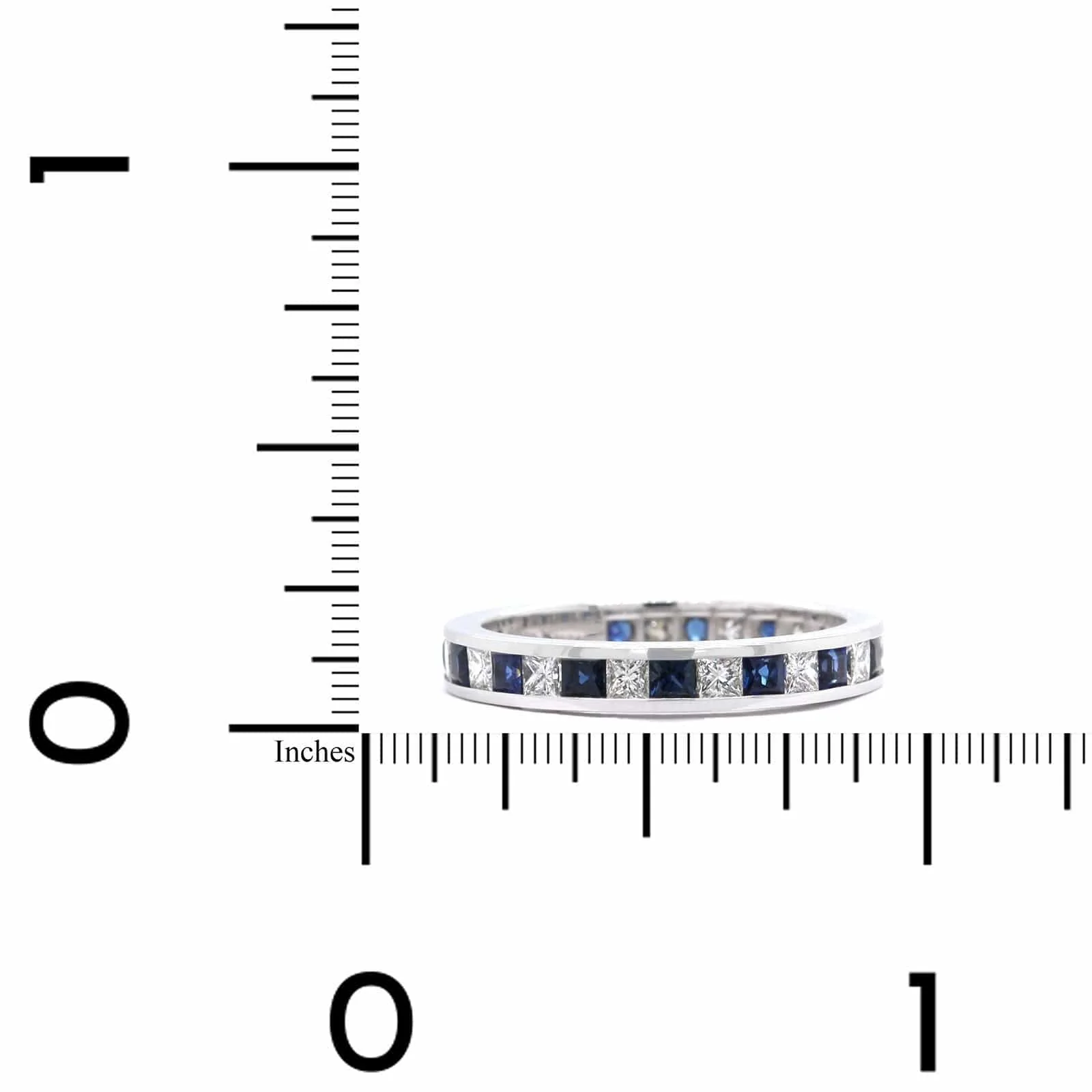 18K White Gold Channel Set Sapphire and Diamond Band - Image 3