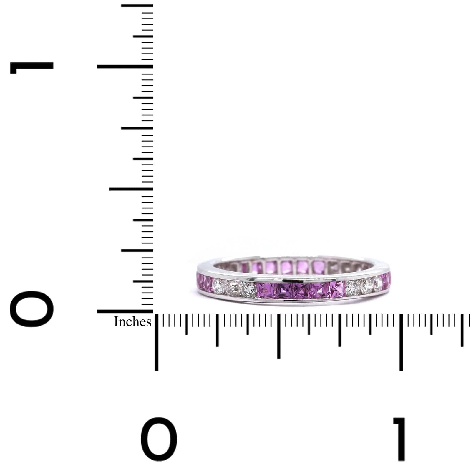 18K White Gold Channel Set Pink Sapphire and Diamond Band - Image 3