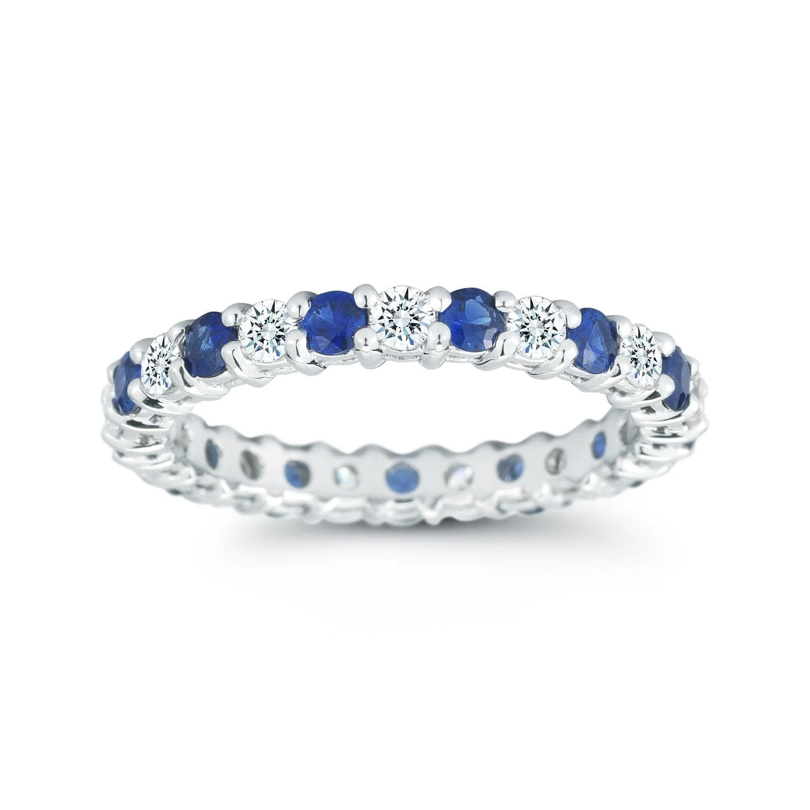Platinum Shared Prong Diamond and Sapphire Eternity Band - Image 2