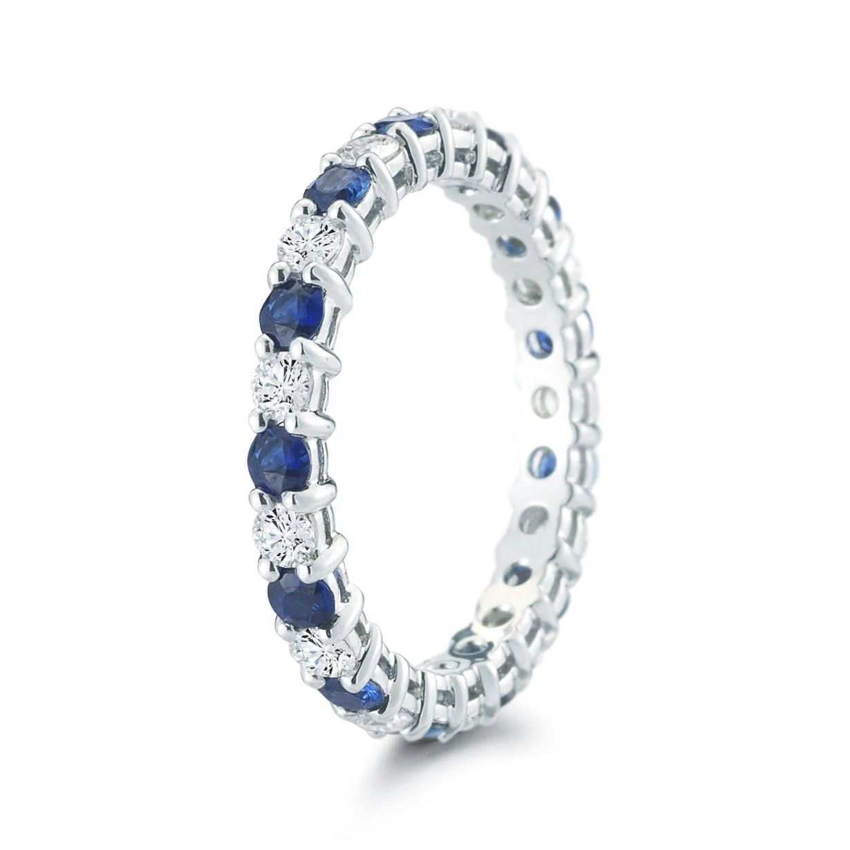 Platinum Shared Prong Diamond and Sapphire Eternity Band - Image 3