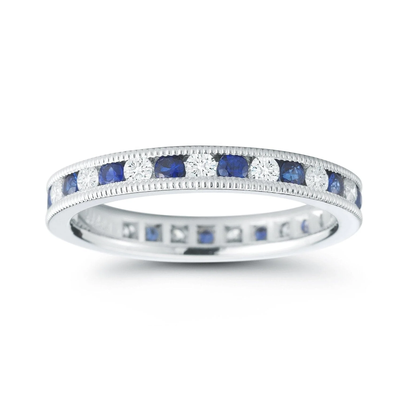 Platinum Channel Set Diamond and Sapphire Eternity Band - Image 2