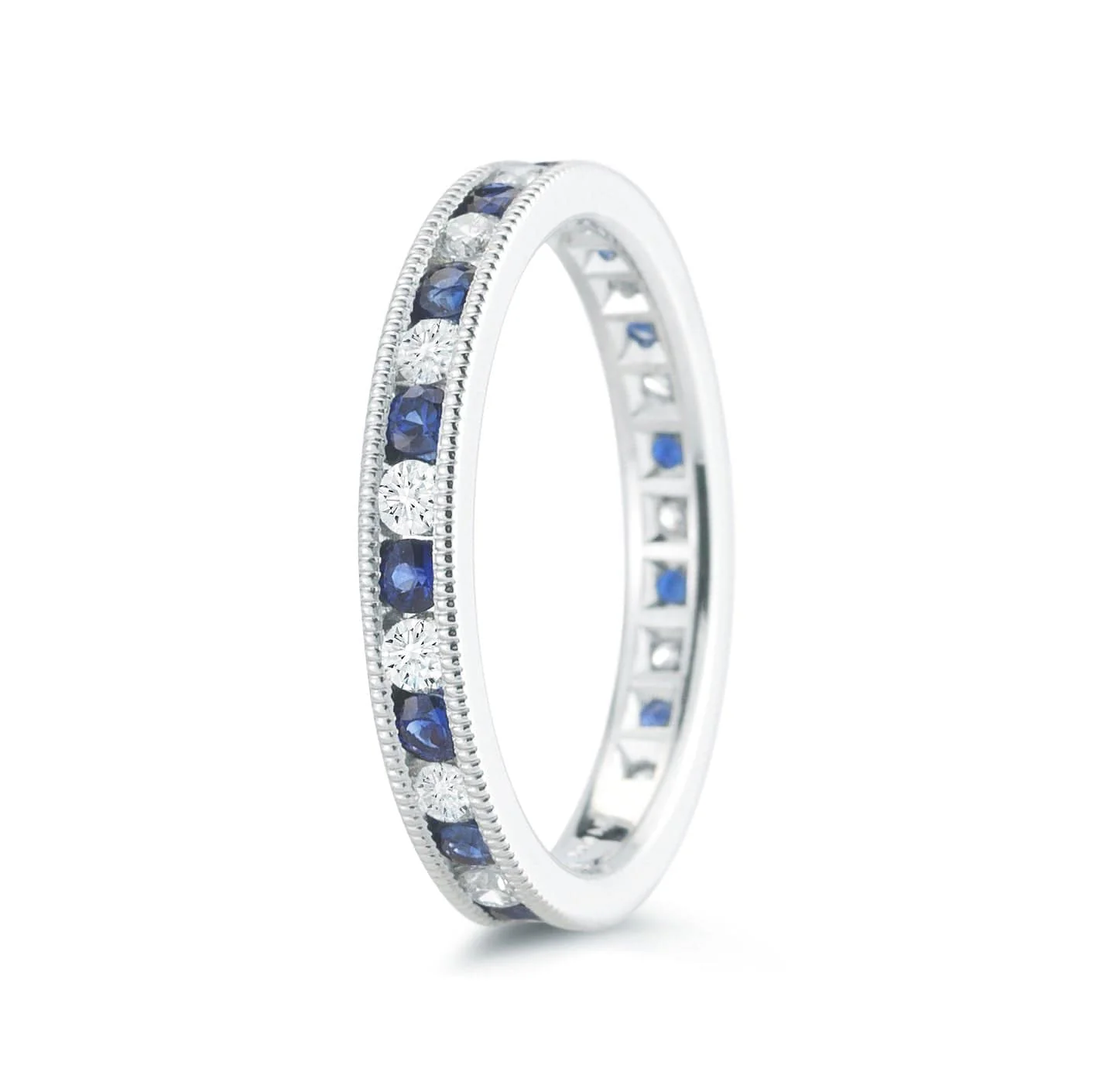 Platinum Channel Set Diamond and Sapphire Eternity Band - Image 3