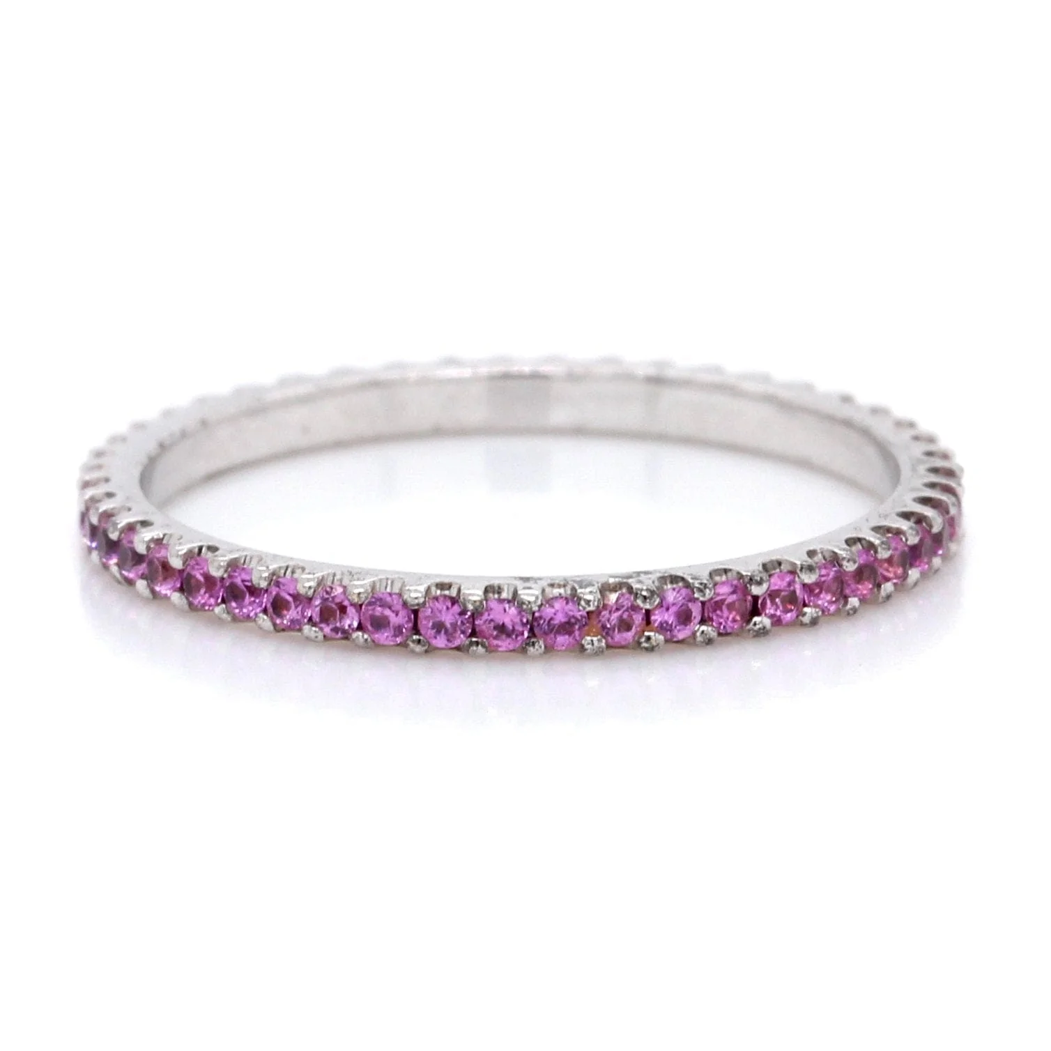 18K White Gold Pink Sapphire Shared Prong Eternity Band - Image 2