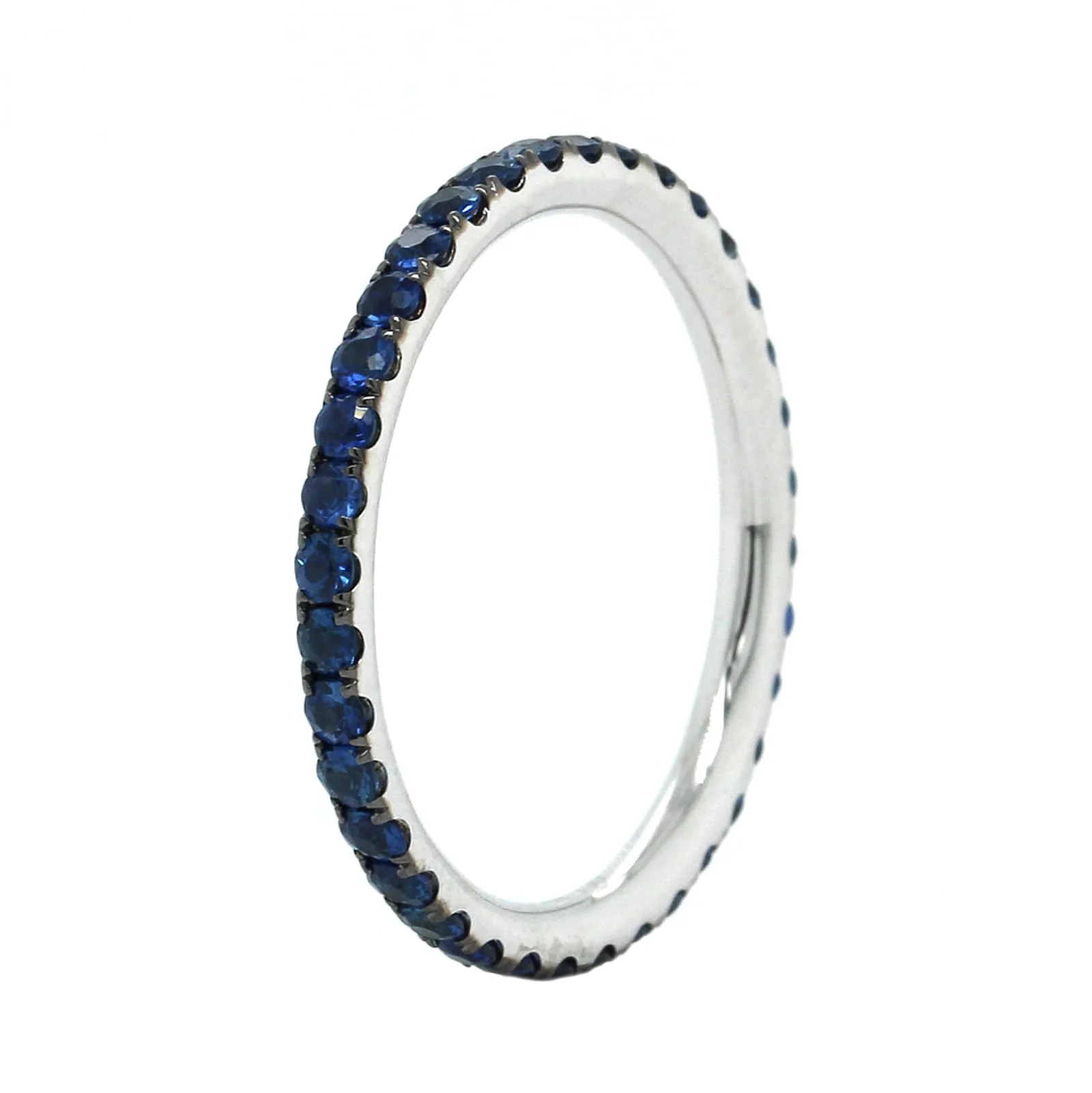 18K White Gold Sapphire Block Rhodium Eternity Ring - Image 2