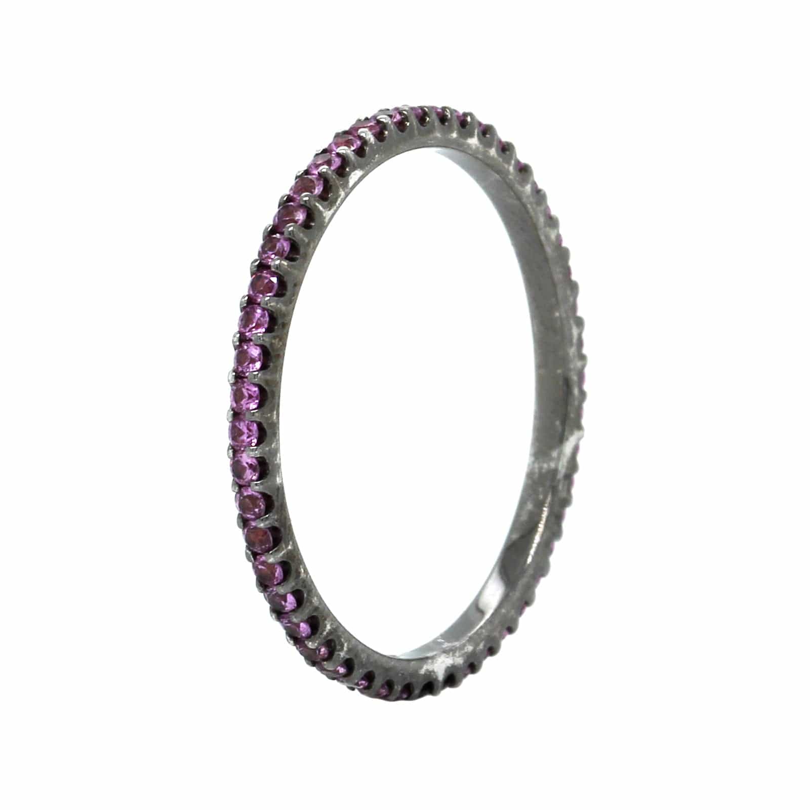 18K White Gold Pink Sapphire Black Rhodium Eternity Band - Image 2