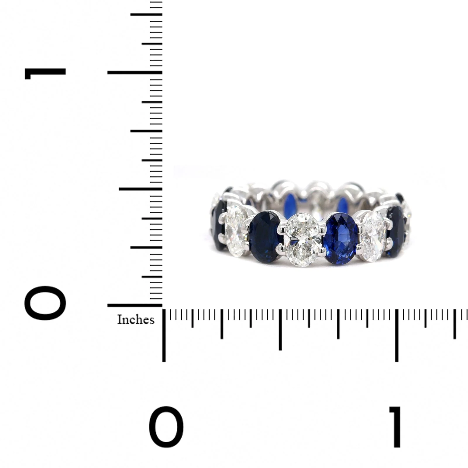 Platinum Shared Prong Alternating Oval Diamond and Sapphire Eternity Band - Image 4