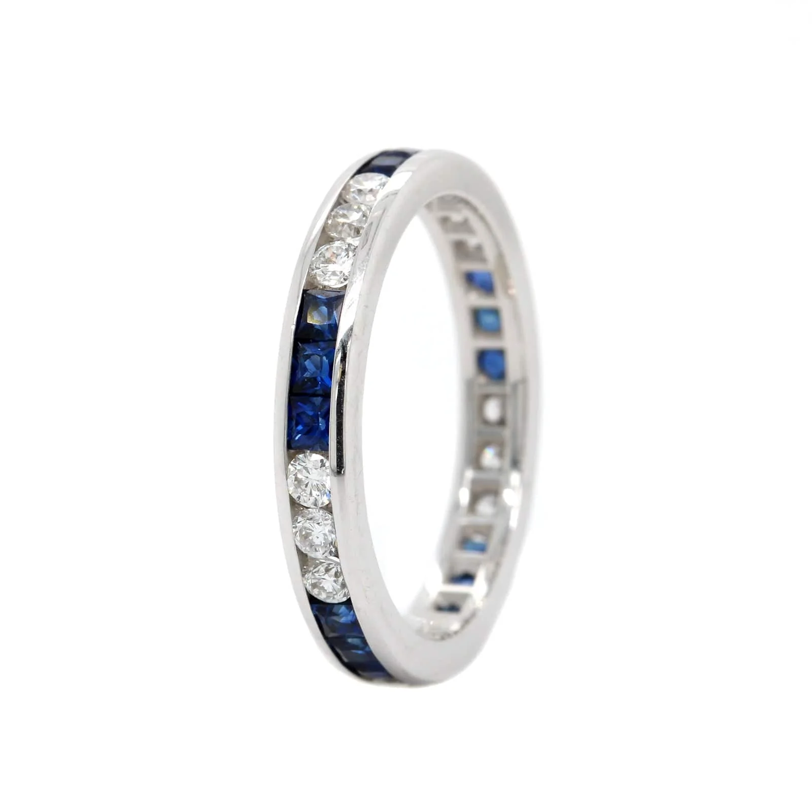 18K White Gold Channel Set Alternating Sapphire & Diamond Eternity Band - Image 2