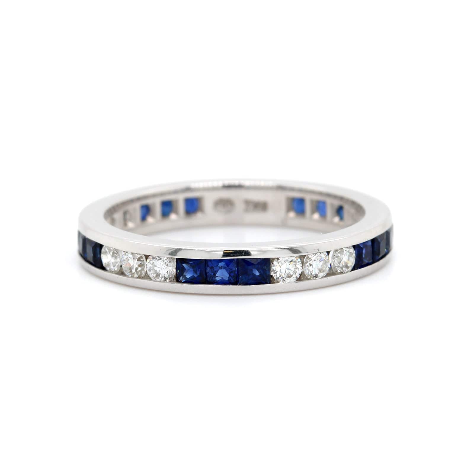 18K White Gold Channel Set Alternating Sapphire & Diamond Eternity Band - Image 5