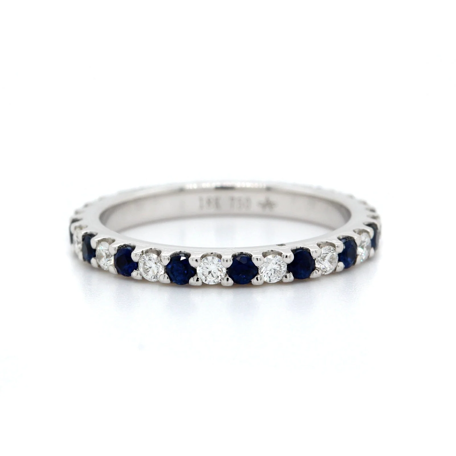 18K White Gold Shared Prong Alternating Sapphire & Diamond Eternity Band