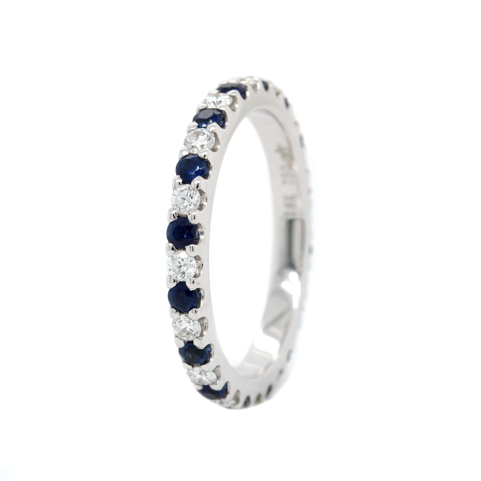 18K White Gold Shared Prong Alternating Sapphire & Diamond Eternity Band - Image 2