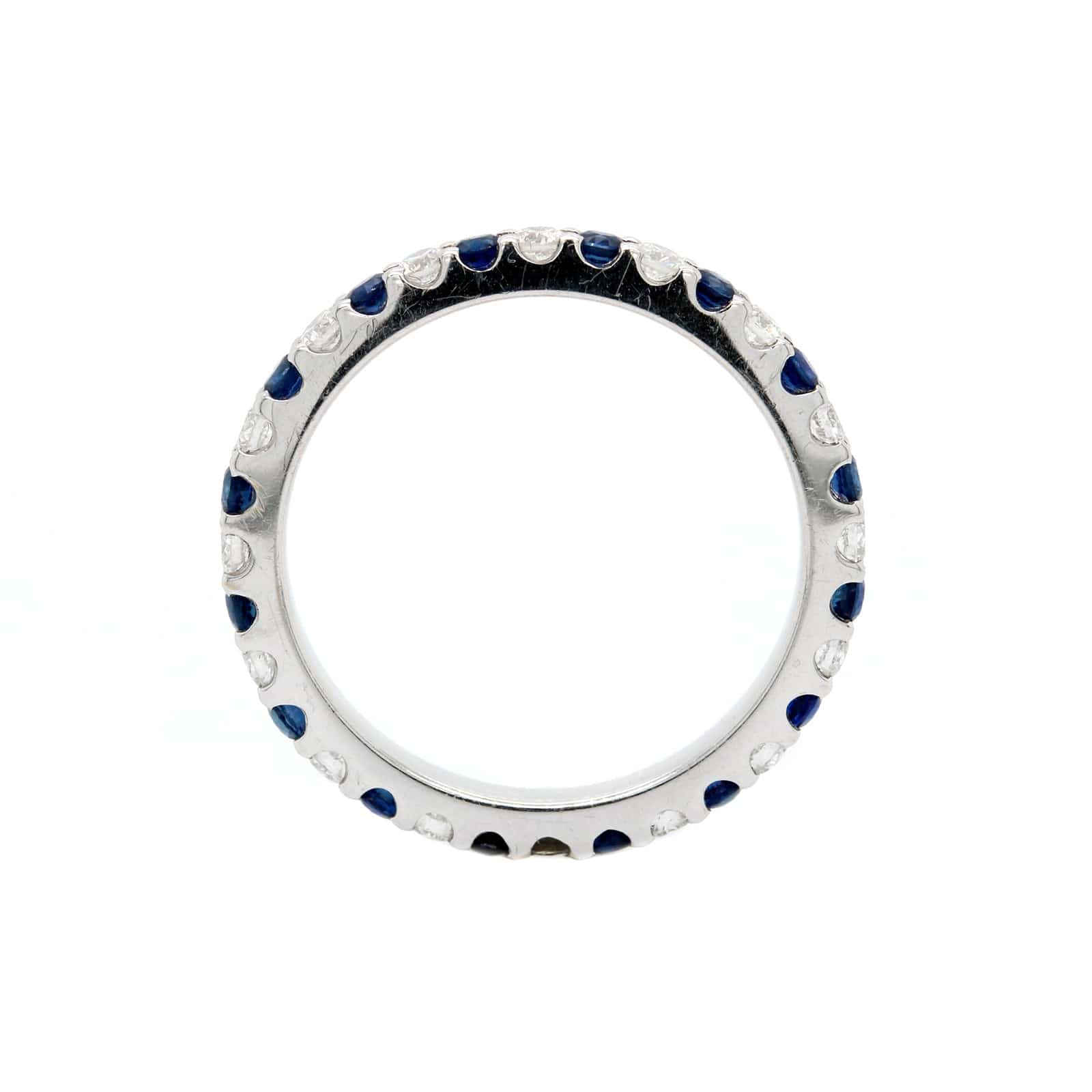 18K White Gold Shared Prong Alternating Sapphire & Diamond Eternity Band - Image 3