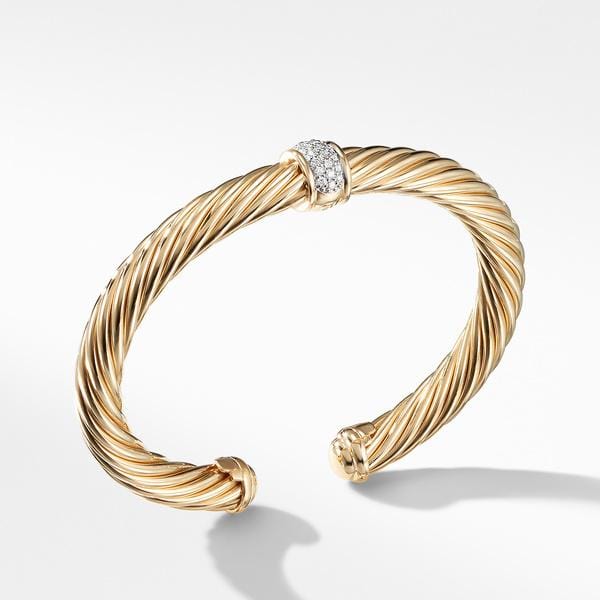 Classic Cable Station Bracelet in 18K Yellow Gold with Pavé Diamonds, 7mm - Image 3