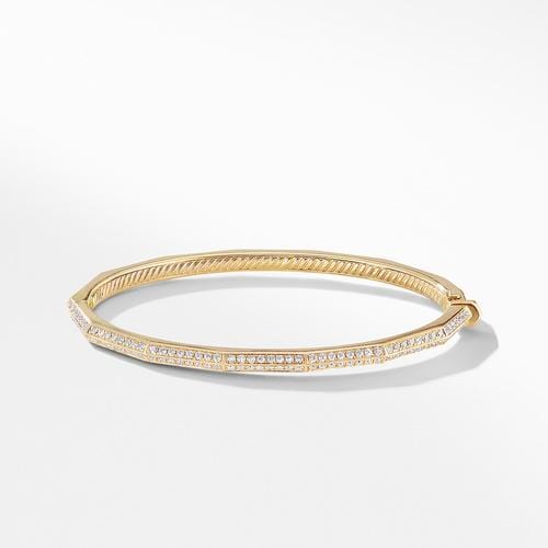 Stax Single Row Faceted Bracelet with Diamonds in 18K Gold, 3mm