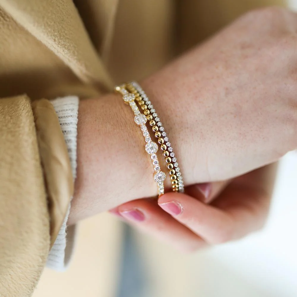 18K Yellow Gold Four Floral Diamond Station Bracelet - Image 2