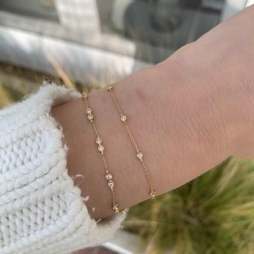 14K Yellow Gold Diamond Bezel Station Bracelet - Image 2