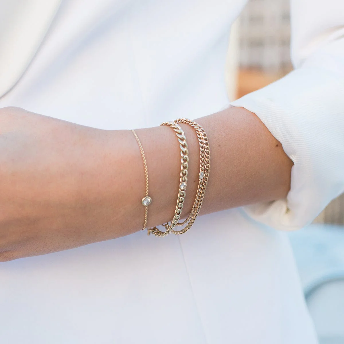 Zoe Chicco 14K Yellow Gold Diamond Small Curb Chain Bracelet - Image 3