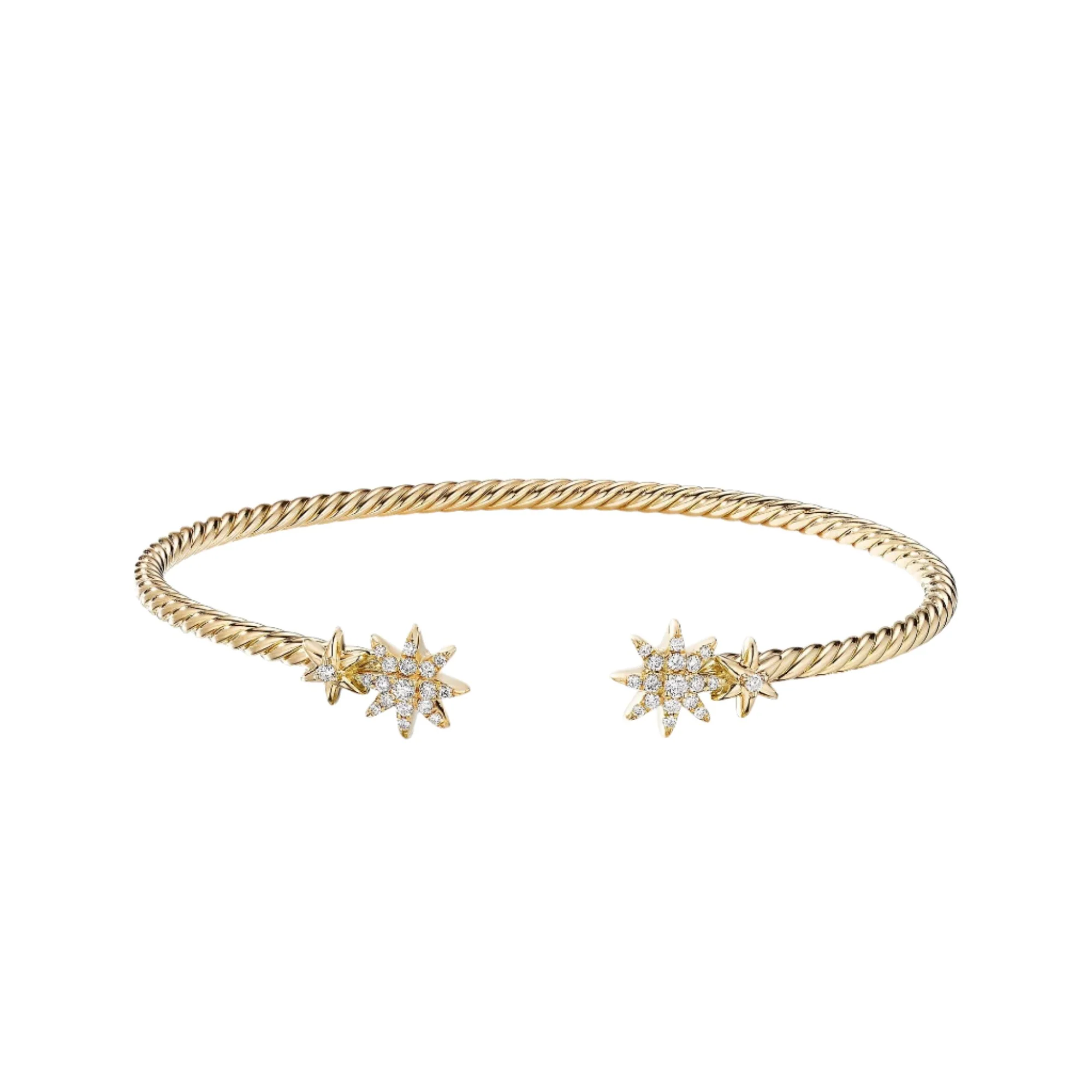 Petite Starburst Open Cable Bracelet in 18K Yellow Gold with Pavé Diamonds - Image 3