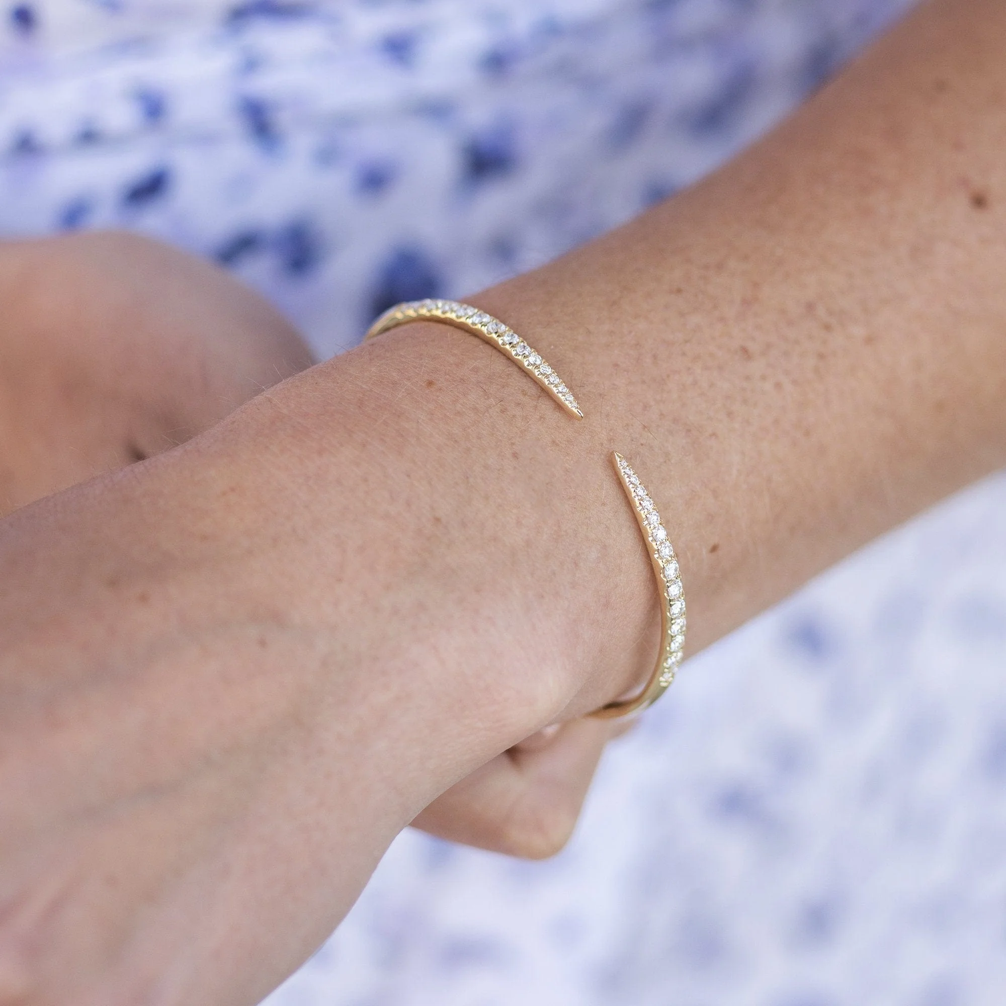 14K Yellow Gold Diamond Claw Cuff Bangle - Image 2