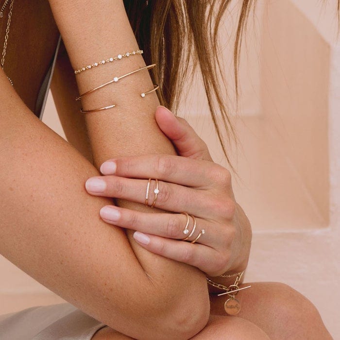 14K Yellow Gold Single Diamond Cuff Bracelet - Image 2