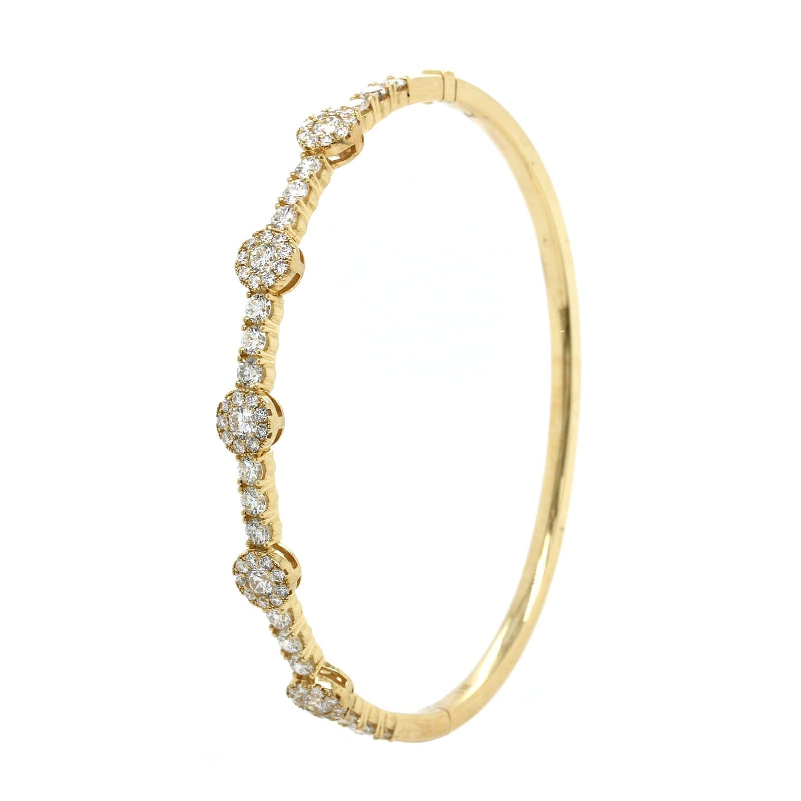 14K Yellow 5 Floral Station Diamond Bangle - Image 2