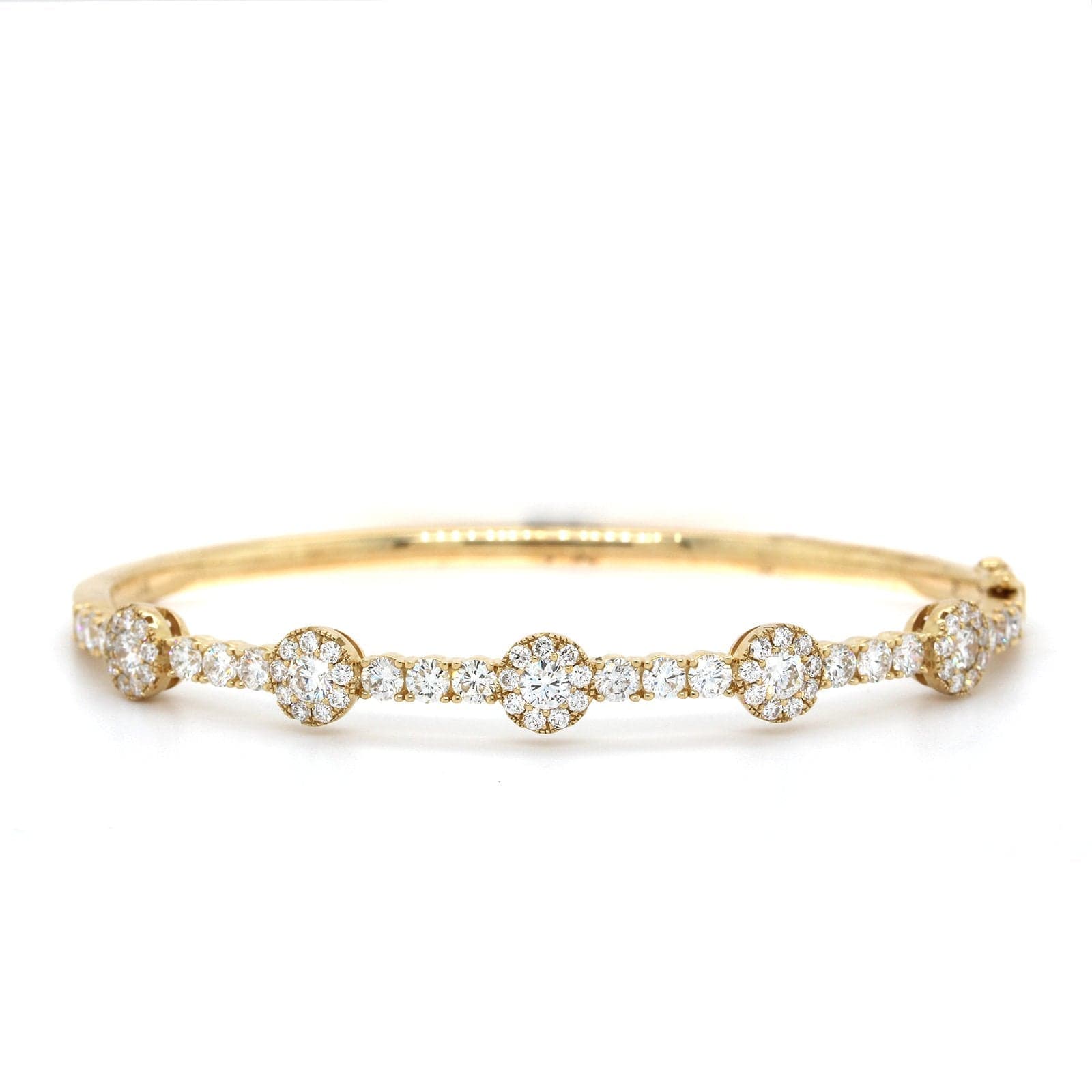 14K Yellow 5 Floral Station Diamond Bangle - Image 4