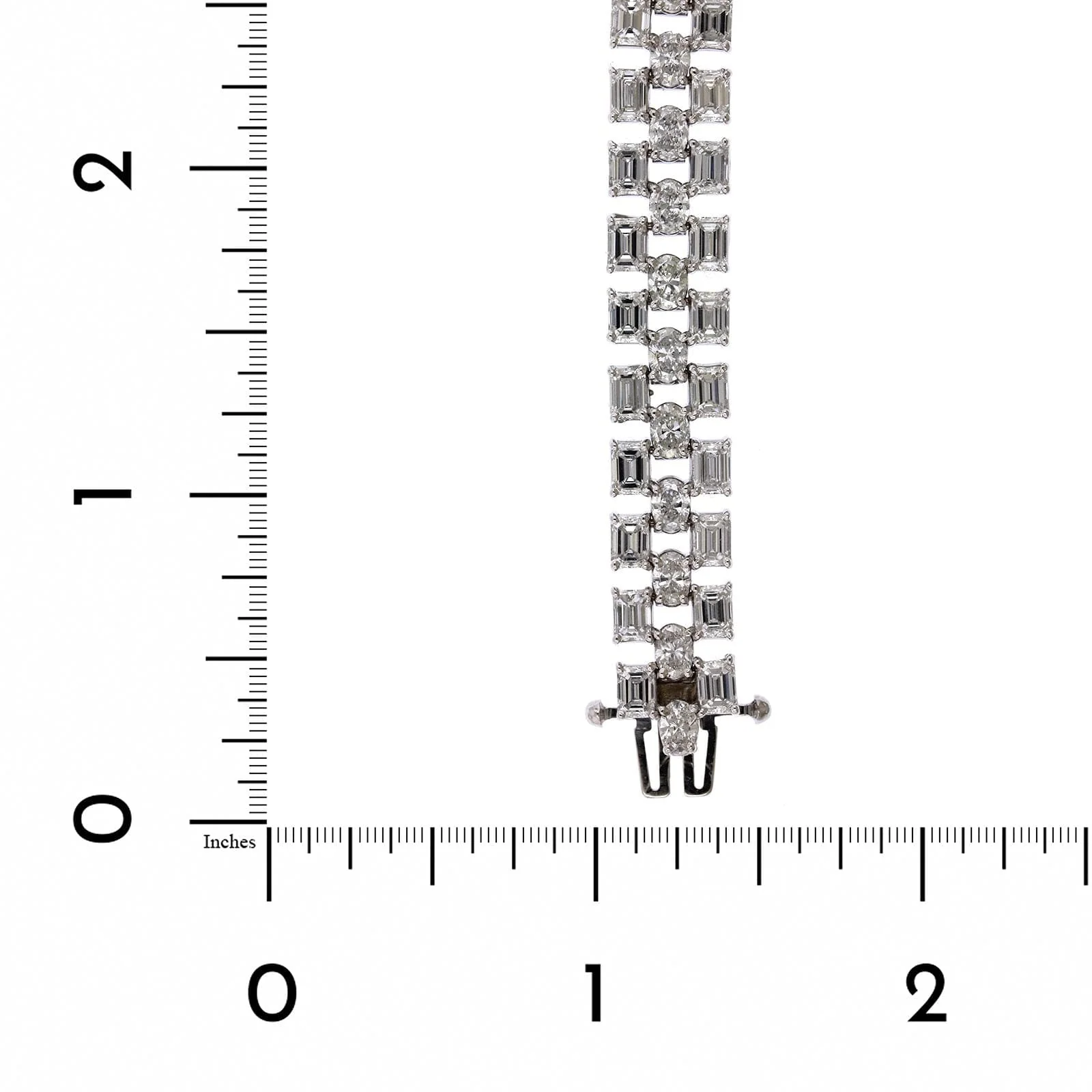 Platinum 3 Row Emerald and Oval Cut Diamond Bracelet - Image 3