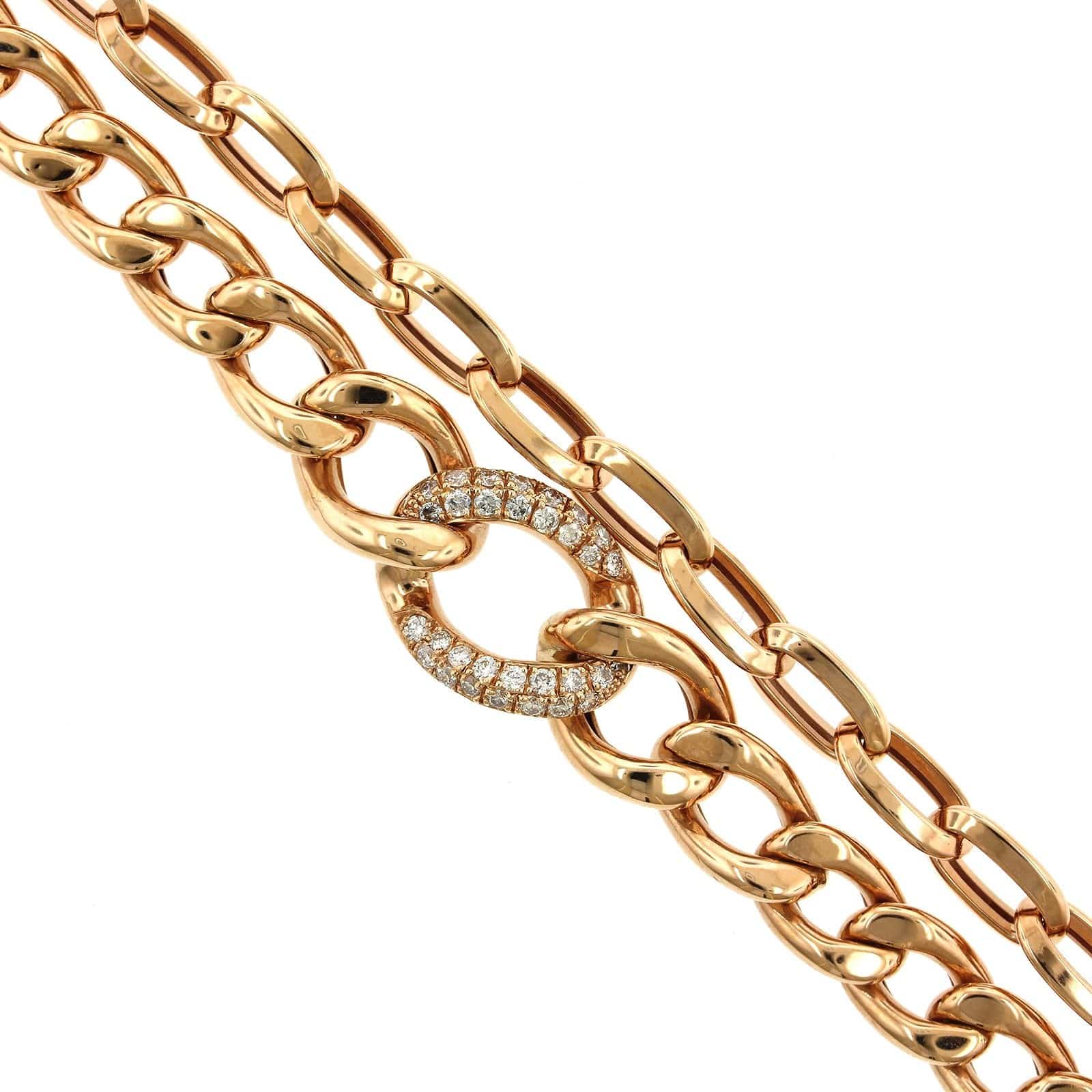 18K Rose Gold 2 Row Cuban Chain Diamond Link Bracelet - Image 2