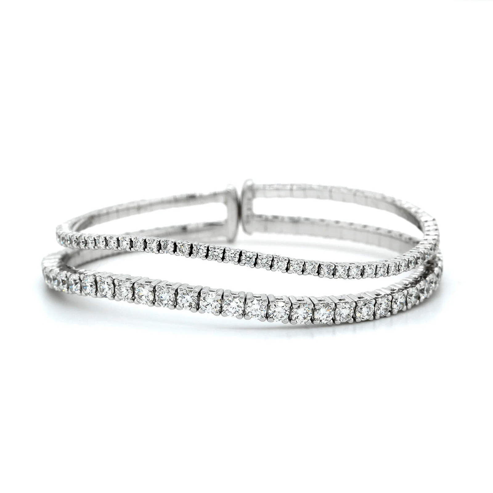 18K White Gold 2 Row Diamond Wave Cuff Bracelet