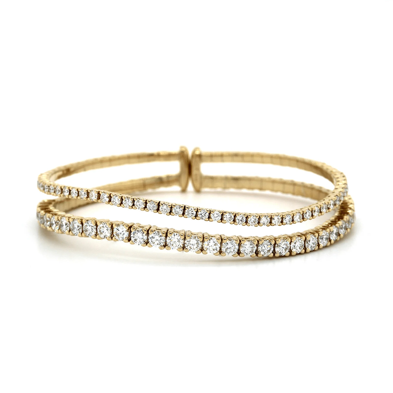 18K Yellow Gold 2 Row Diamond Wave Cuff Bracelet