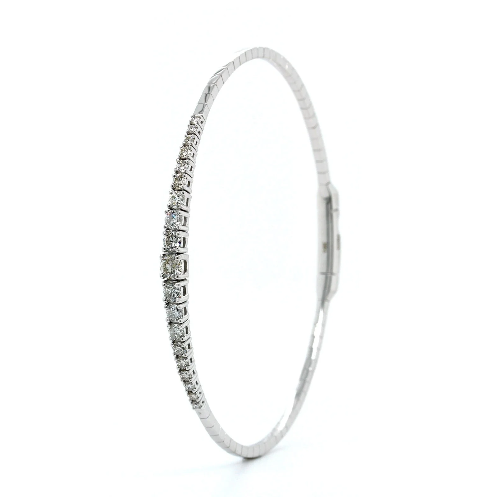 14k White Gold Flexible Graduated Diamond Bangle Bracelet - Image 2