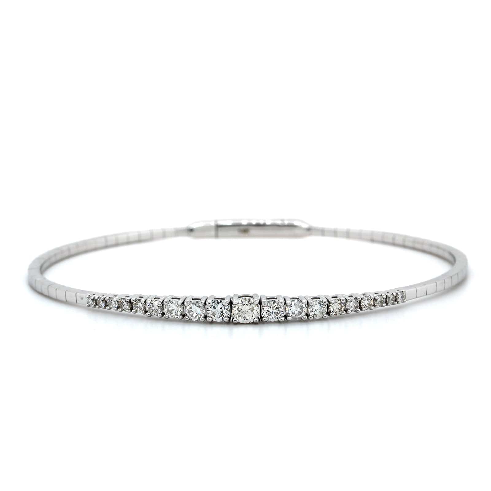 14k White Gold Flexible Graduated Diamond Bangle Bracelet - Image 4