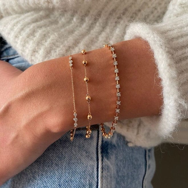 14K Rose Gold Trio Diamond Station Bracelet - Image 2