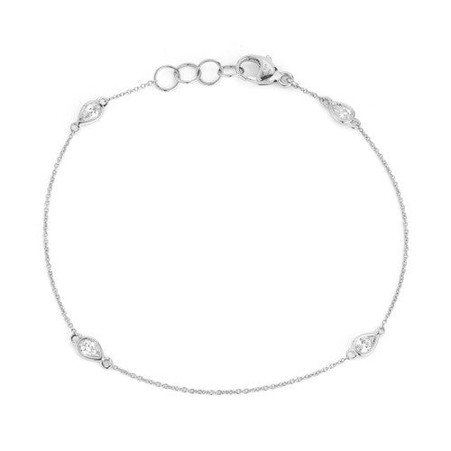 14K White Gold Pear Shape Diamond Station Bracelet