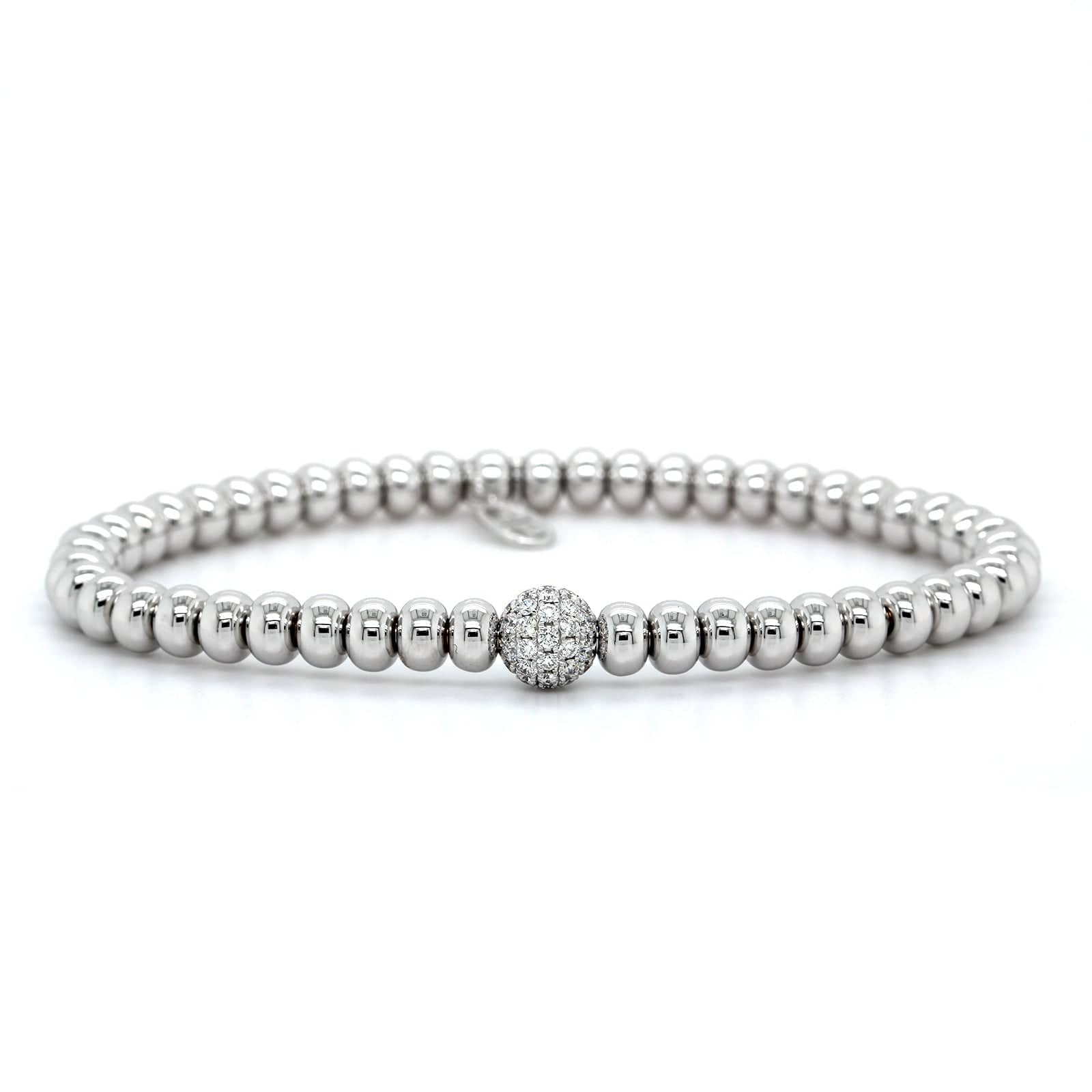 18K White Gold Oval Rondelles Diamond Stretch Bracelet