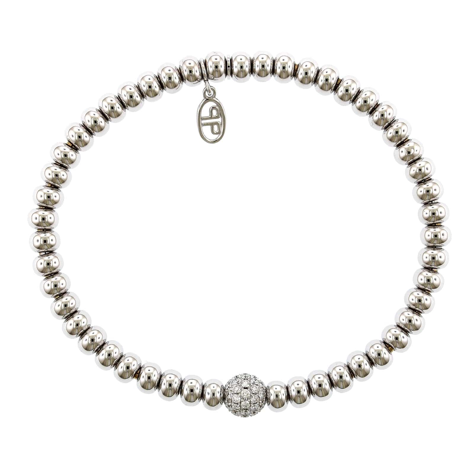 18K White Gold Oval Rondelles Diamond Stretch Bracelet - Image 3