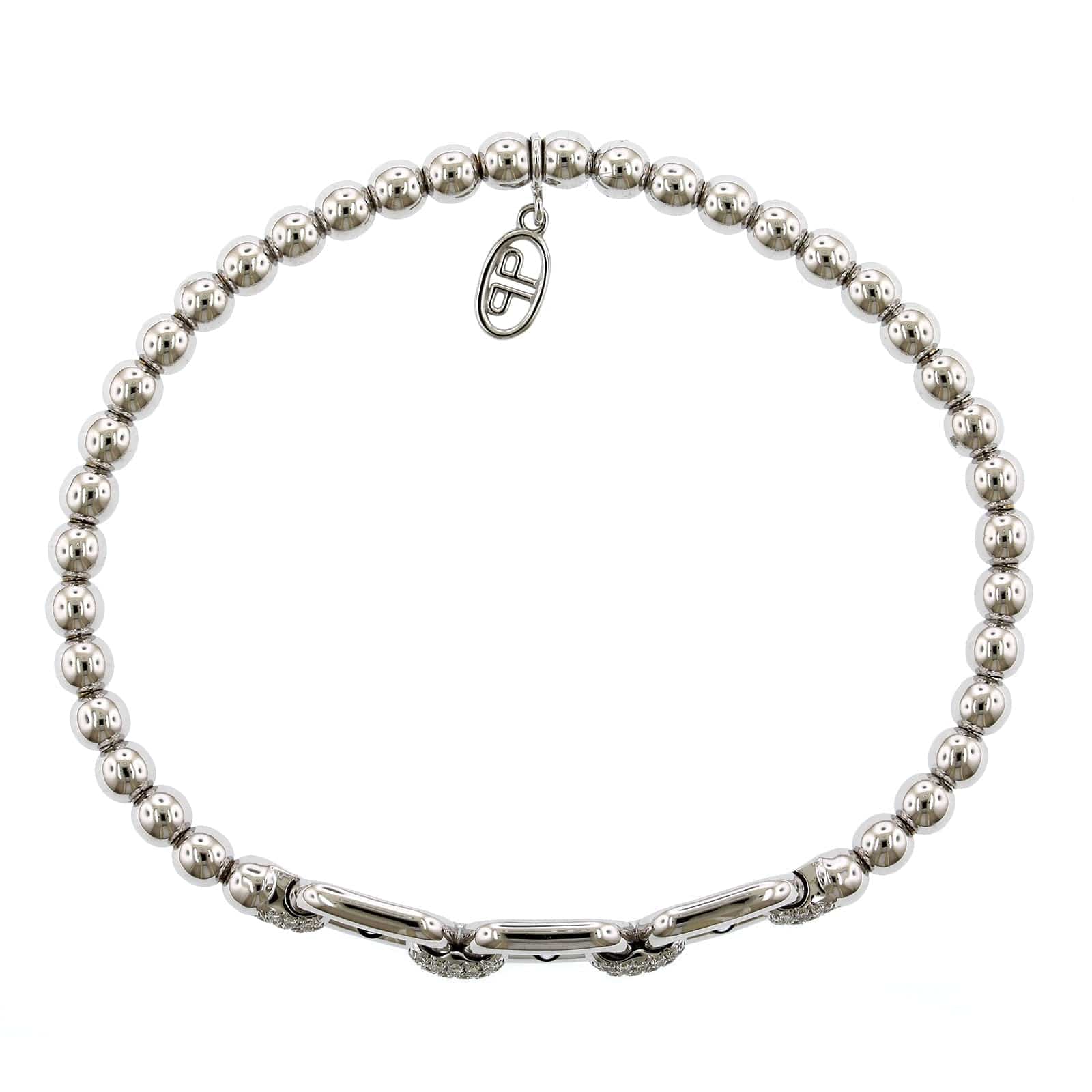 18K White Gold Diamond Link Station Stretch Bracelet - Image 2