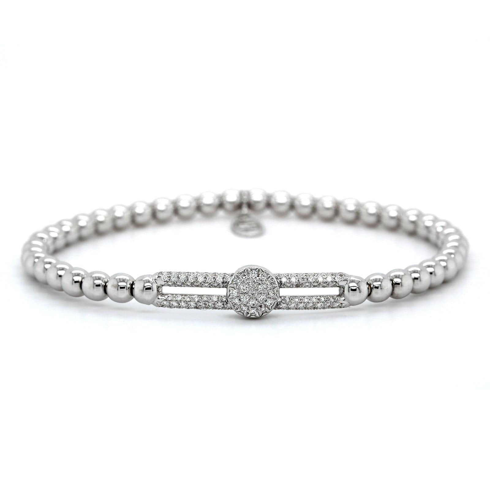 18K White Gold Diamond Station Stretch Bracelet