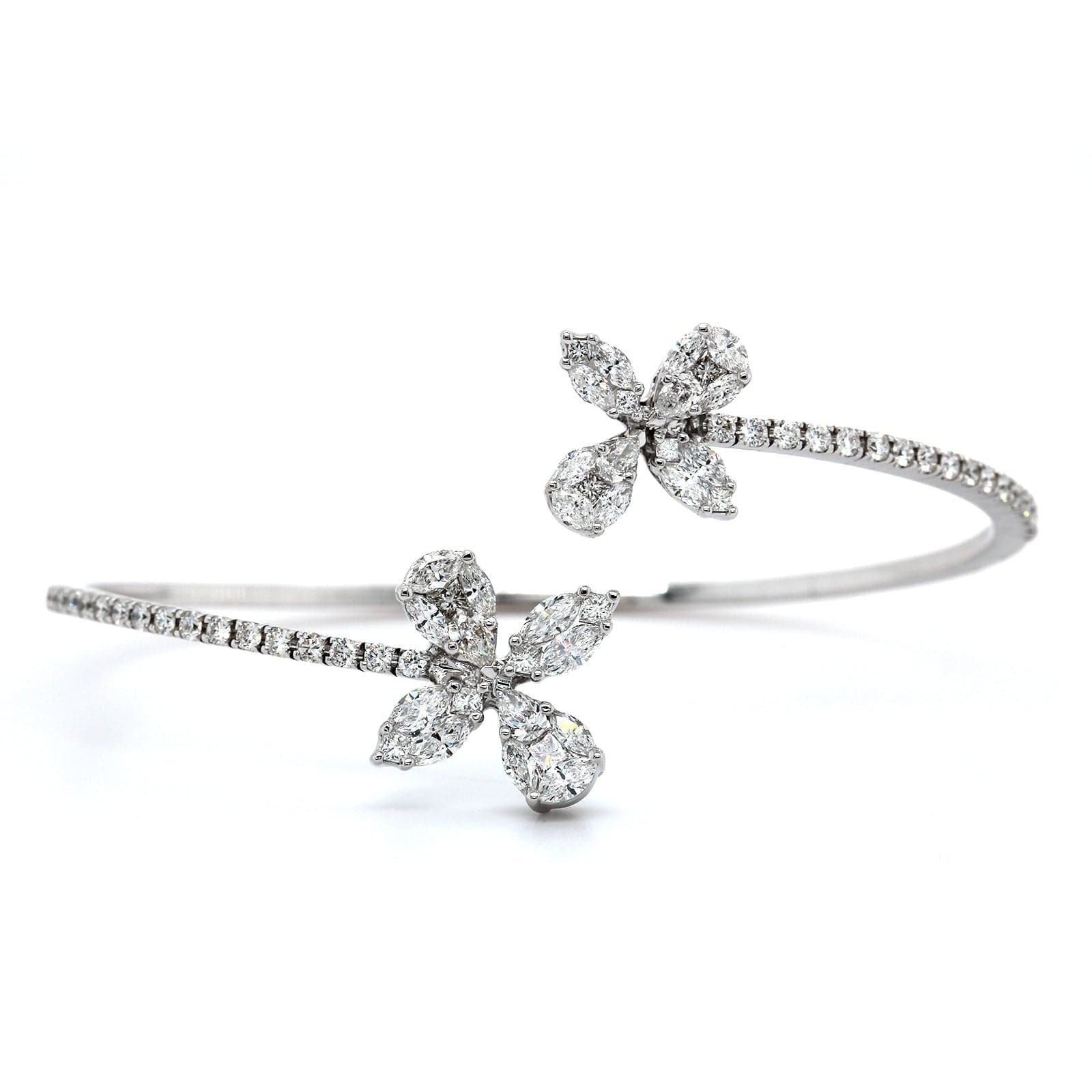 18K White Gold Diamond Flower Cuff Bracelet